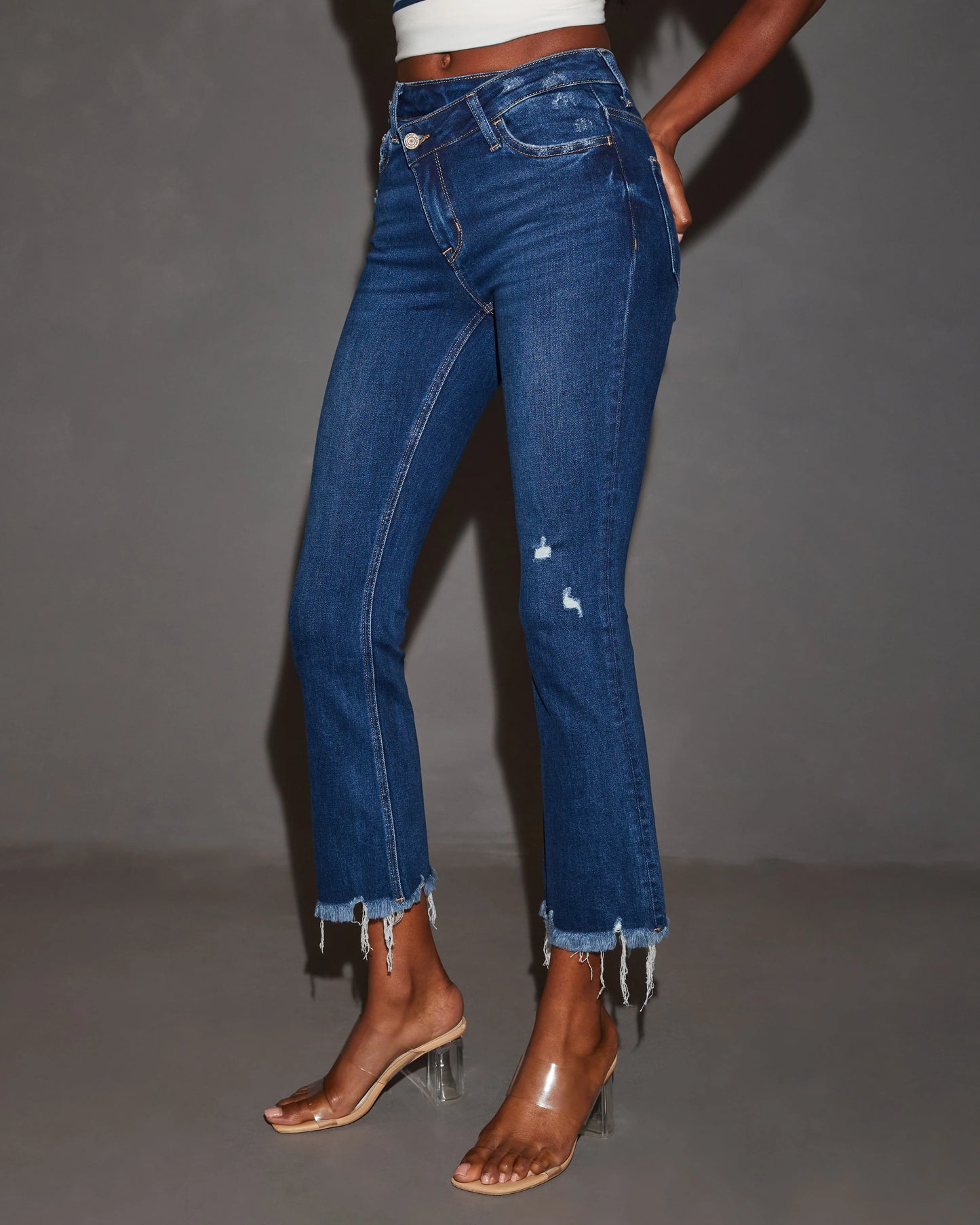 Olivia High Rise Cross Over Crop Flare Jeans