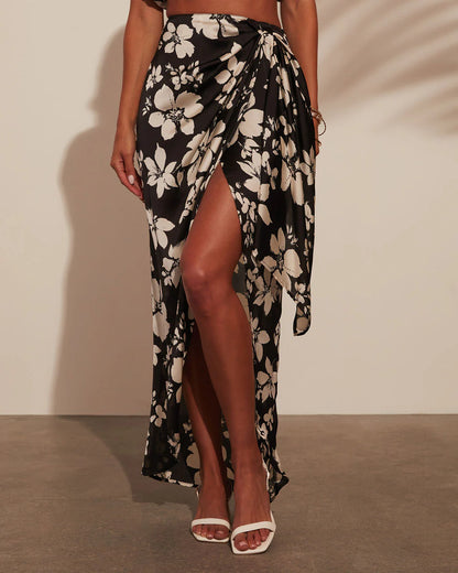 Paola Printed Wrap Midi Skirt