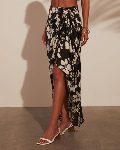 Paola Printed Wrap Midi Skirt